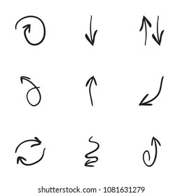 Set of 9 hand drawn arrow icons vector illustration on white background