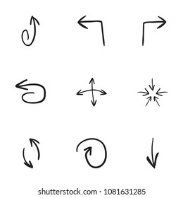 Set of 9 hand drawn arrow icons vector illustration on white background