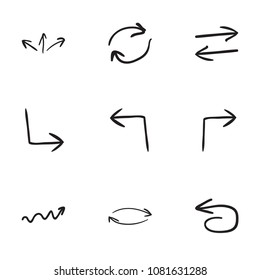 Set of 9 hand drawn arrow icons vector illustration on white background