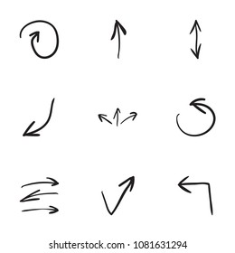 Set of 9 hand drawn arrow icons vector illustration on white background