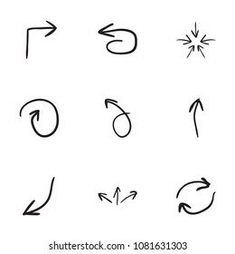 Set of 9 hand drawn arrow icons vector illustration on white background