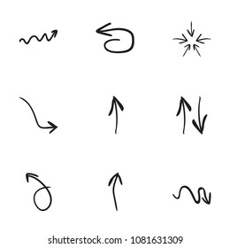 Set of 9 hand drawn arrow icons vector illustration on white background