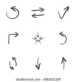 Set of 9 hand drawn arrow icons vector illustration on white background