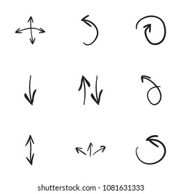Set of 9 hand drawn arrow icons vector illustration on white background