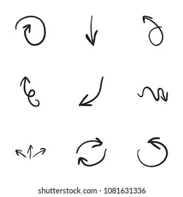 Set of 9 hand drawn arrow icons vector illustration on white background
