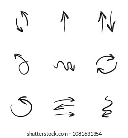 Set of 9 hand drawn arrow icons vector illustration on white background