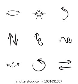 Set of 9 hand drawn arrow icons vector illustration on white background