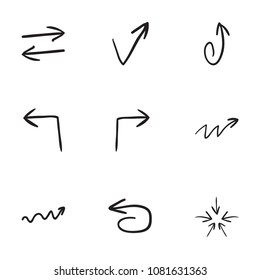 Set of 9 hand drawn arrow icons vector illustration on white background