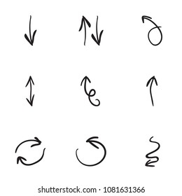 Set of 9 hand drawn arrow icons vector illustration on white background
