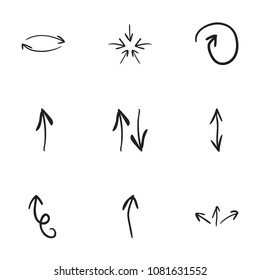 Set of 9 hand drawn arrow icons vector illustration on white background