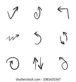 Set of 9 hand drawn arrow icons vector illustration on white background
