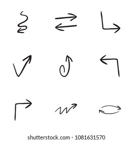Set of 9 hand drawn arrow icons vector illustration on white background