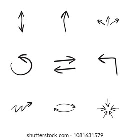 Set of 9 hand drawn arrow icons vector illustration on white background