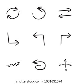 Set of 9 hand drawn arrow icons vector illustration on white background