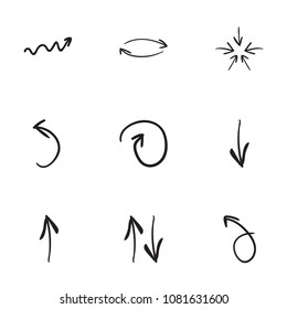 Set of 9 hand drawn arrow icons vector illustration on white background