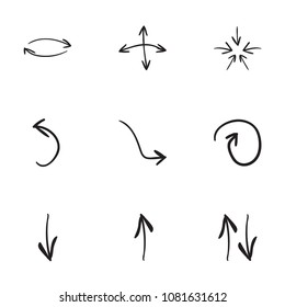Set of 9 hand drawn arrow icons vector illustration on white background
