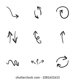 Set of 9 hand drawn arrow icons vector illustration on white background