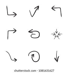 Set of 9 hand drawn arrow icons vector illustration on white background