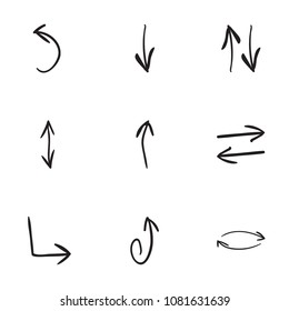 Set of 9 hand drawn arrow icons vector illustration on white background