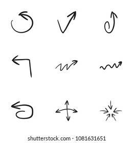 Set of 9 hand drawn arrow icons vector illustration on white background