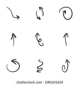 Set of 9 hand drawn arrow icons vector illustration on white background