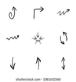 Set of 9 hand drawn arrow icons vector illustration on white background