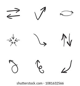 Set of 9 hand drawn arrow icons vector illustration on white background
