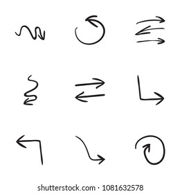 Set of 9 hand drawn arrow icons vector illustration on white background