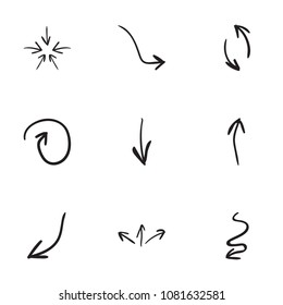 Set of 9 hand drawn arrow icons vector illustration on white background