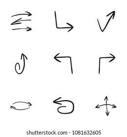 Set of 9 hand drawn arrow icons vector illustration on white background