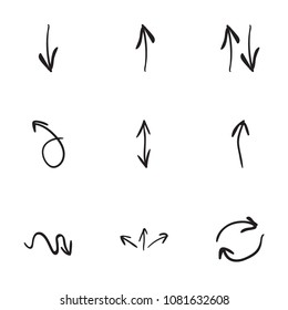 Set of 9 hand drawn arrow icons vector illustration on white background