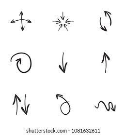 Set of 9 hand drawn arrow icons vector illustration on white background