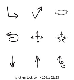 Set of 9 hand drawn arrow icons vector illustration on white background