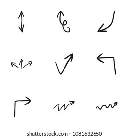 Set of 9 hand drawn arrow icons vector illustration on white background