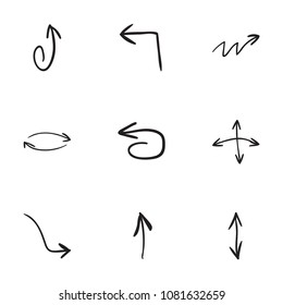 Set of 9 hand drawn arrow icons vector illustration on white background