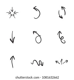 Set of 9 hand drawn arrow icons vector illustration on white background