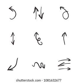 Set of 9 hand drawn arrow icons vector illustration on white background