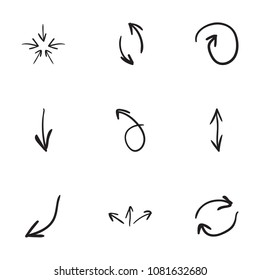 Set of 9 hand drawn arrow icons vector illustration on white background