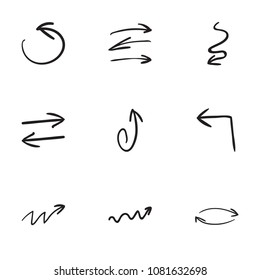 Set of 9 hand drawn arrow icons vector illustration on white background