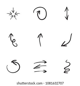 Set of 9 hand drawn arrow icons vector illustration on white background