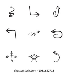 Set of 9 hand drawn arrow icons vector illustration on white background