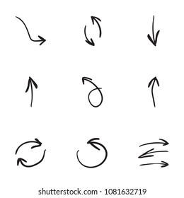 Set of 9 hand drawn arrow icons vector illustration on white background