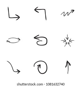 Set of 9 hand drawn arrow icons vector illustration on white background