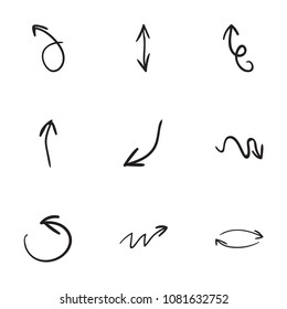 Set of 9 hand drawn arrow icons vector illustration on white background