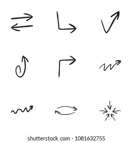 Set of 9 hand drawn arrow icons vector illustration on white background