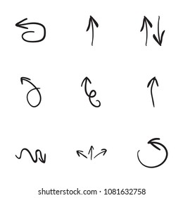 Set of 9 hand drawn arrow icons vector illustration on white background