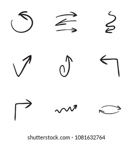 Set of 9 hand drawn arrow icons vector illustration on white background