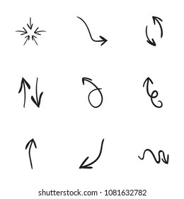 Set of 9 hand drawn arrow icons vector illustration on white background