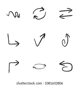 Set of 9 hand drawn arrow icons vector illustration on white background