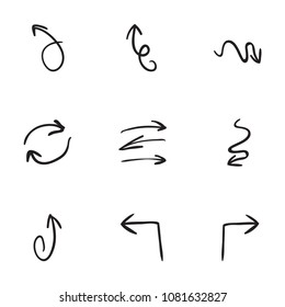 Set of 9 hand drawn arrow icons vector illustration on white background